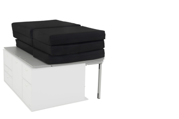 VanEssa Schlafsystem zur Küche geteilt Caddy 3/4, Packzustand mit Doppelbett-Erweiterung