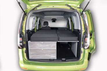 Single bed with drawer module and double bed extension in the VW Caddy Maxi 5 Ford Grand Tourneo Connect 3