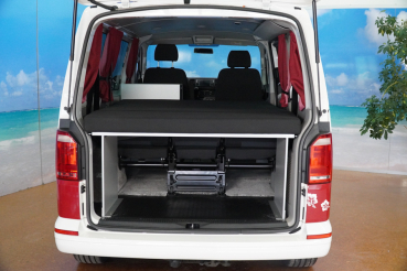 VanEssa Multiflexboard mit Matratze zu Schlafbank als Schlafsystem im VW Transporter bzw. Caravelle