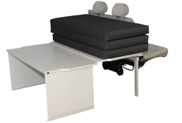 VanEssa sleeping system without three-seater bench seat in VW T5/T6/T6.1 Transporter packed with mattress