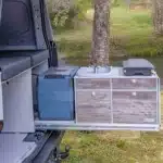 Transporter box camping modules rear pull-out Arco with Surfer split sleeping system