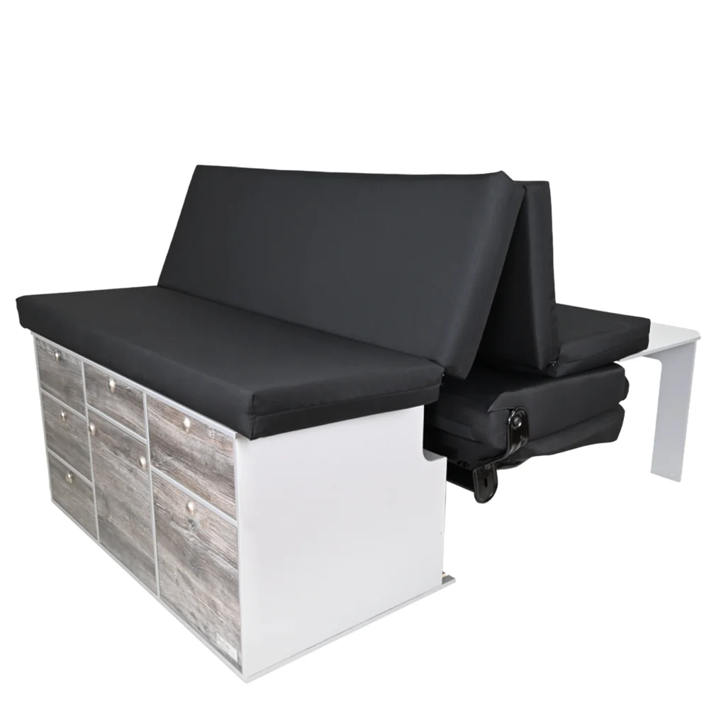 Caravelle from 2025 Sleeping system for rear kitchen with angled 3-seater bench mattress