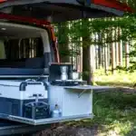 Tourneo Transit Custom camping modules Heavy-duty rear pull-out Riva with kitchen module and Dometic compressor cool box