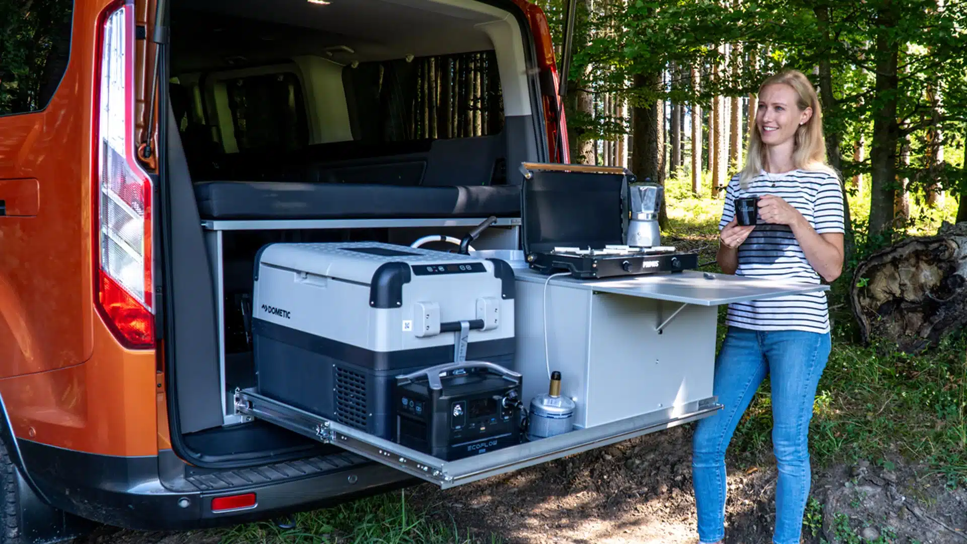 Tourneo Transit Custom camping kitchen Riva on rear pull-out Riva