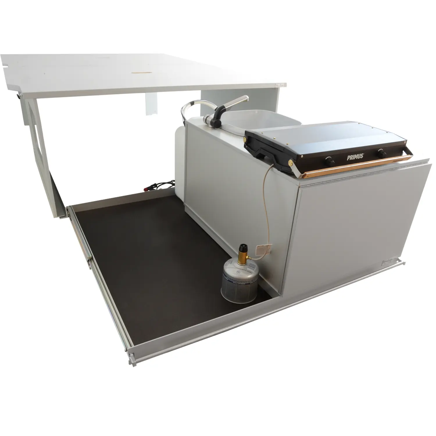 Heckauszug Riva im Mercedes Van mit Schlafboard Surfer und Kuechenmodul