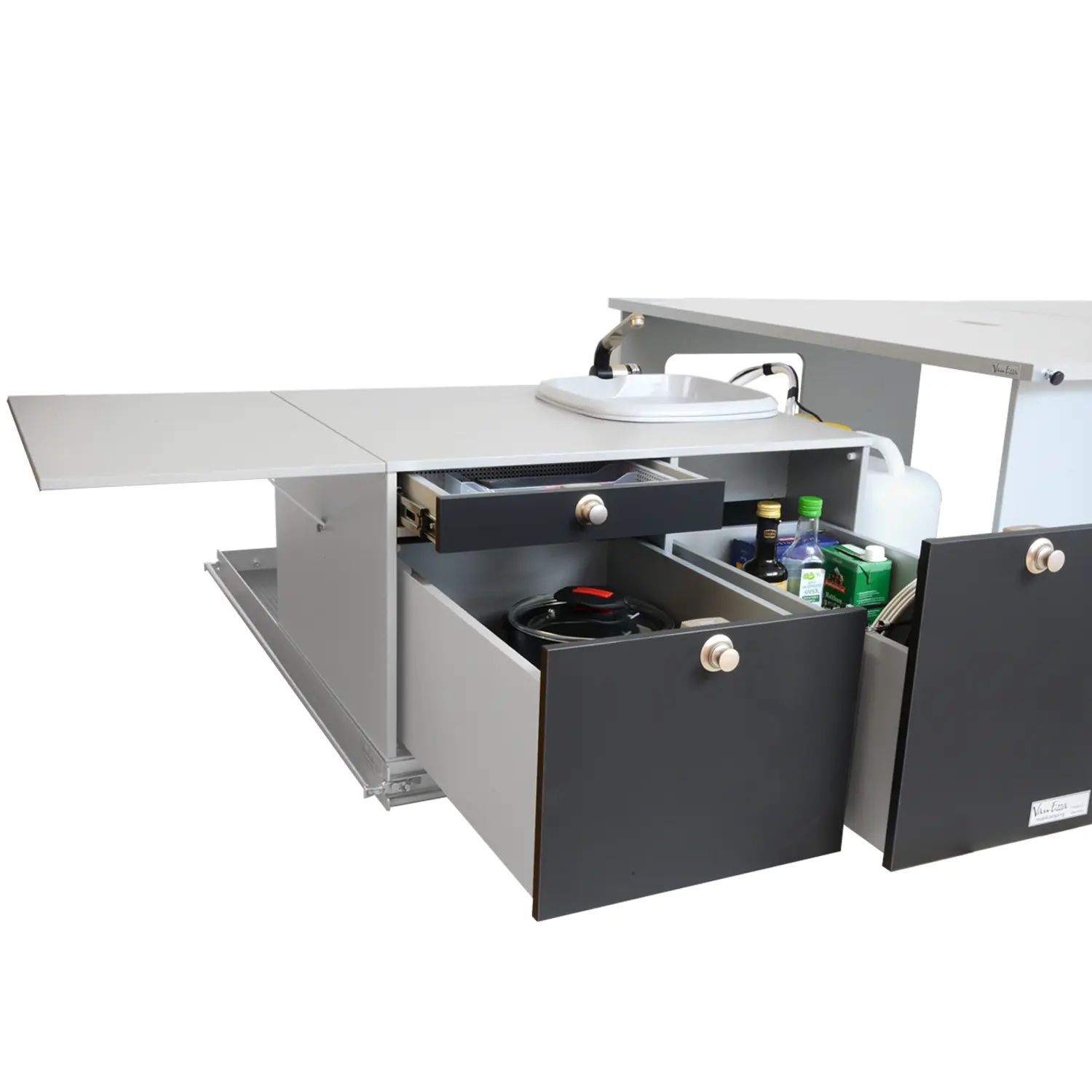 Heckauszug Riva Kuechenmodul Schubladen offen