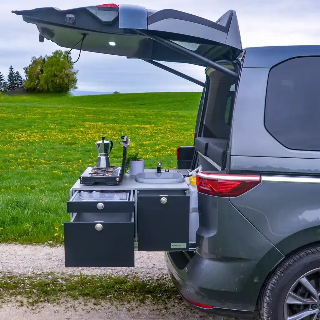 Riva rear pull-out in Volkswagen T7 Multivan kitchen module with coffee