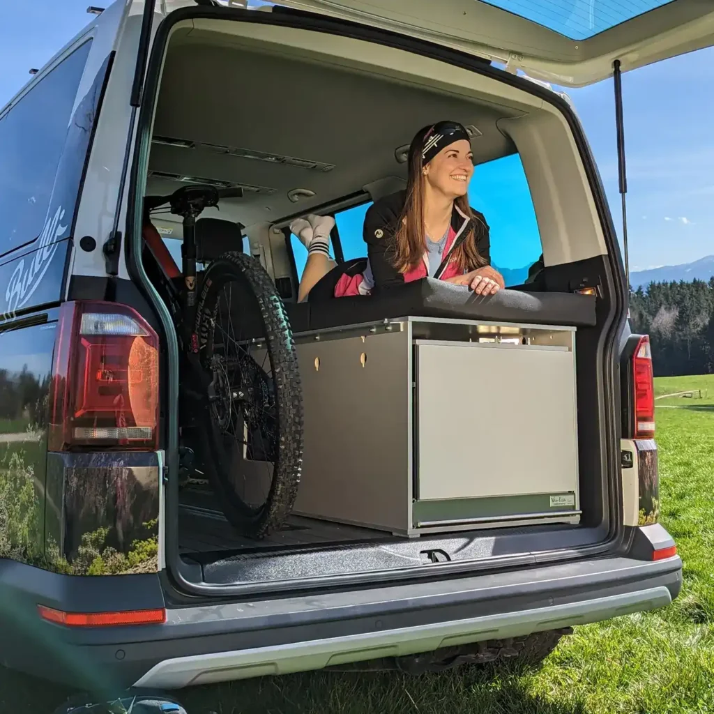 Arco system in VW Bus single bed with bicycle