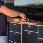 VanEssa rear kitchen height 53 cm body-silver front-black matt chopping board