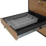 VanEssa Heckkueche niedrig Korpus-Graphit Front-Wildeiche Besteckschublade