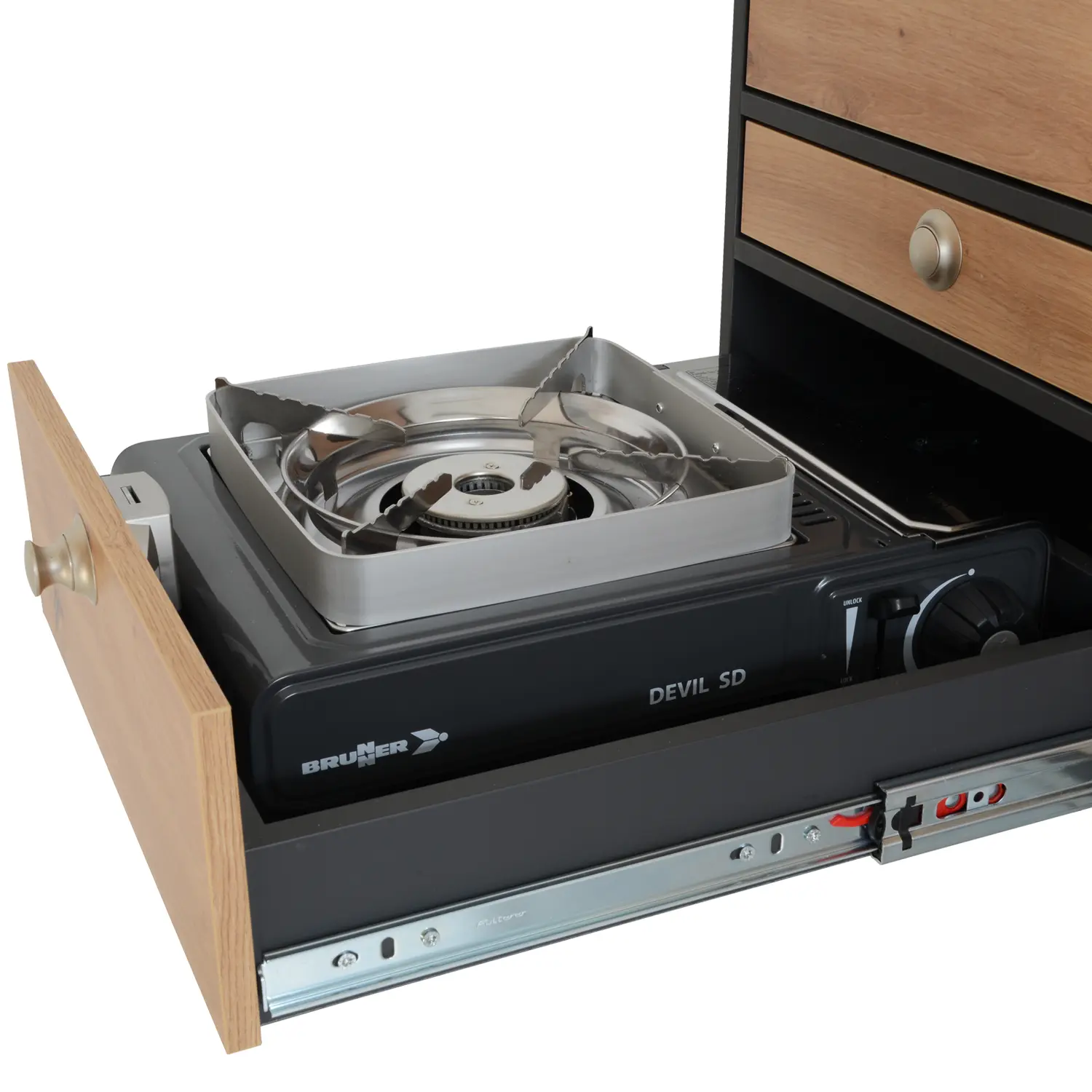 VanEssa Heckkueche Hoehe 53 Korpus-Graphit Front-Wildeiche Kocher