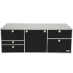 VanEssa Heckküche niedrig Korpus-Silber Front-Schwarz-matt geschlossen