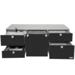 VanEssa Heckküche niedrig Korpus-Silber Front-Schwarz-matt offen