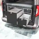 VanEssa Heckküche niedrig Korpus-Silber Front-Schwarz-matt Kuehlbox im Minivan