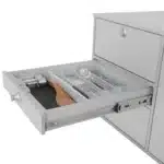 VanEssa Heckkueche 45 Korpus-Silber Front-Silber Besteckfach mit Besteck und Gewuerzen