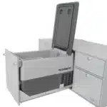 VanEssa Heckkueche 45 Korpus-Silber Front-Silber Kuehlbox offen