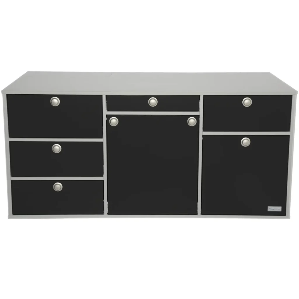 VanEssa Heckküche Hoehe 53 Korpus-Silber Front-Schwarz-matt geschlossen