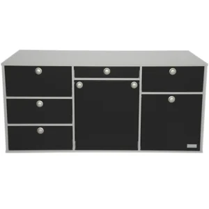 VanEssa Heckküche Hoehe 53 Korpus-Silber Front-Schwarz-matt geschlossen