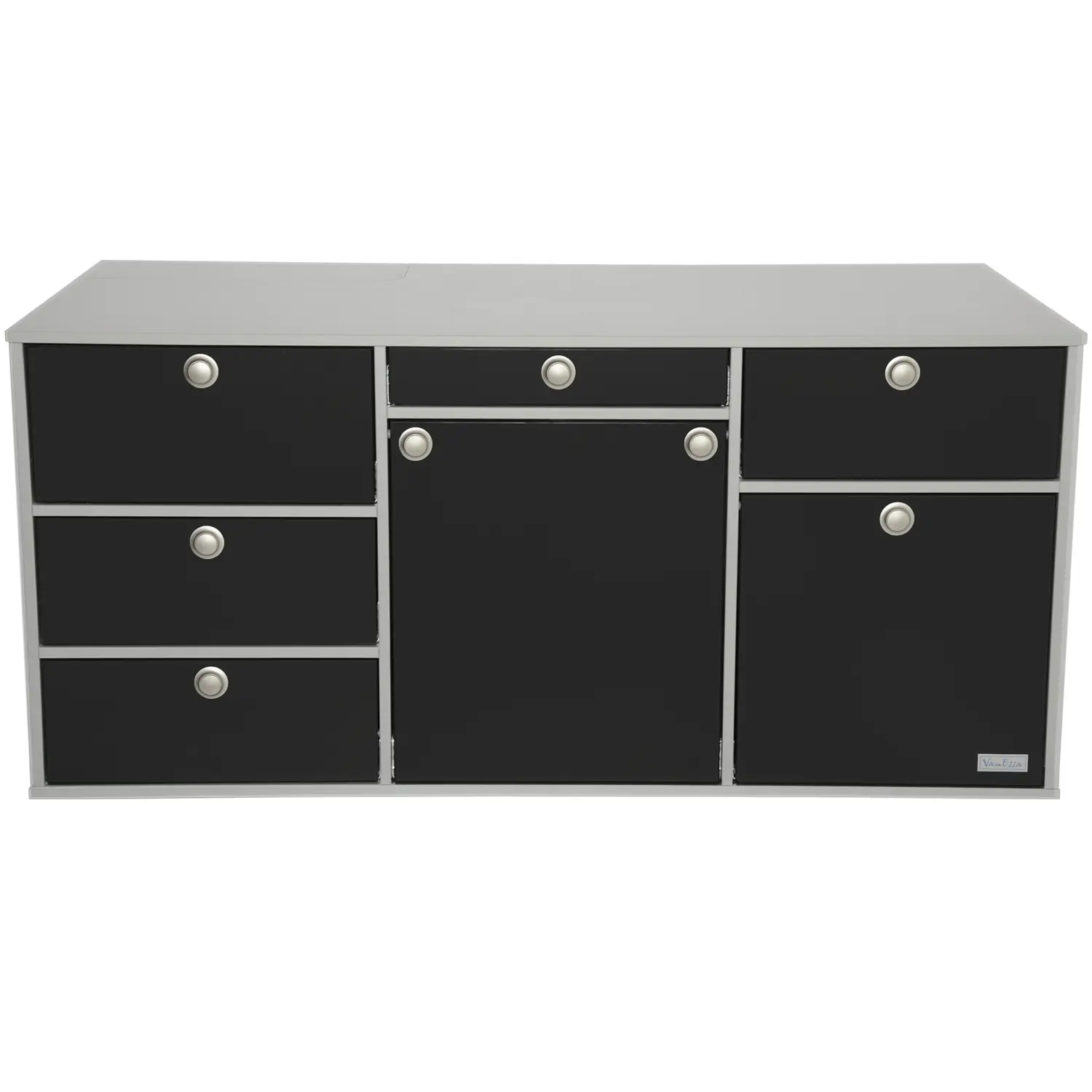 VanEssa Heckküche Hoehe 53 Korpus-Silber Front-Schwarz-matt geschlossen