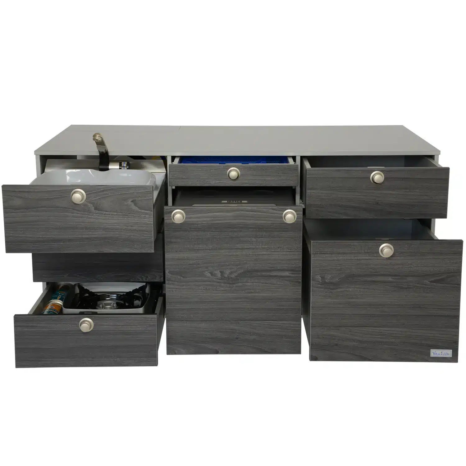 VanEssa Heckküche Höhe 53 cm Korpus-Silber Front-Swiss offen