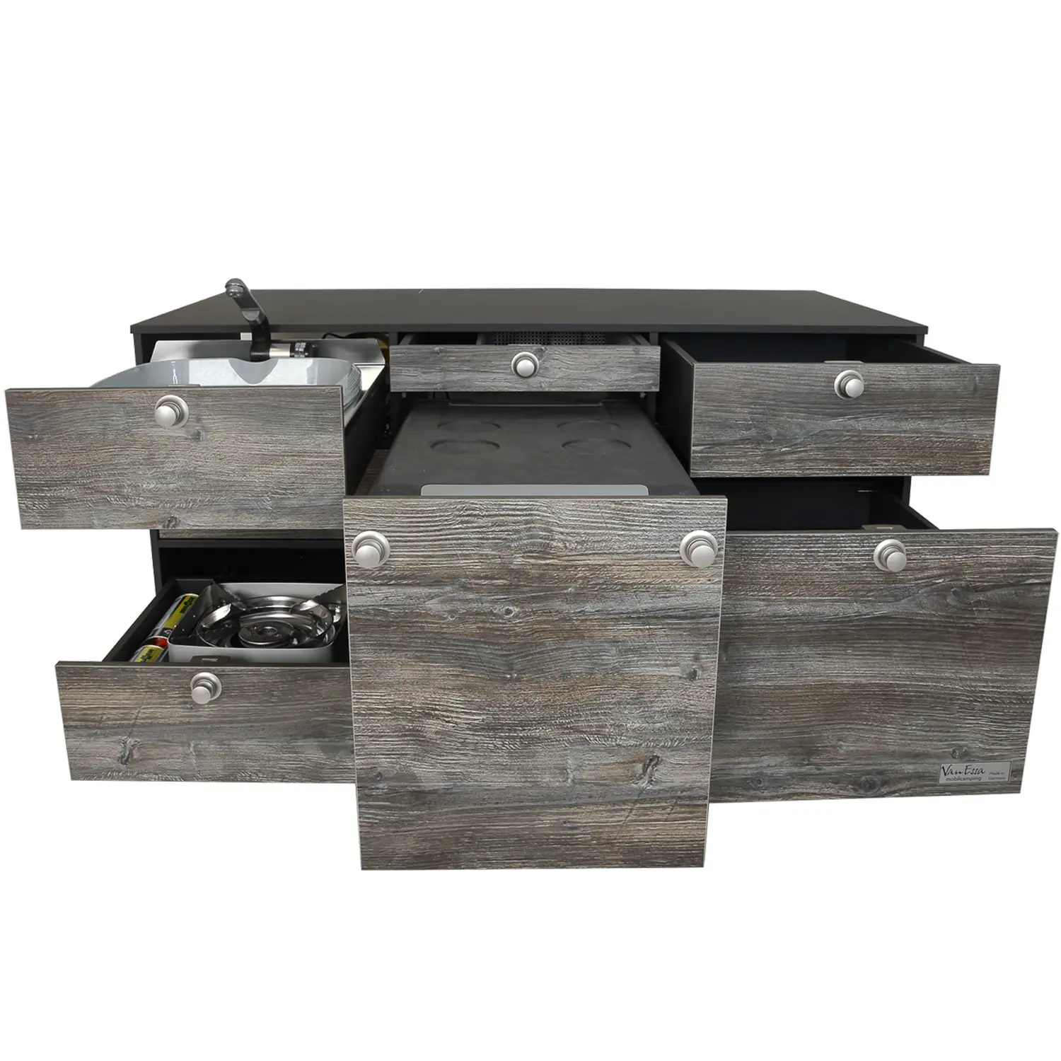 VanEssa Heckkueche Hoehe 53 Korpus-Graphit Front-Bulli offen