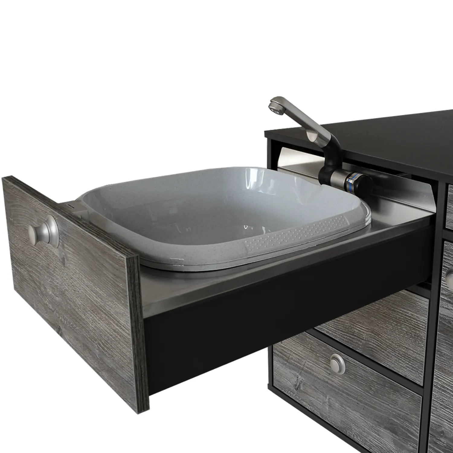 VanEssa Heckkueche Hoehe 53 Korpus-Graphit Front-Bulli Spuele