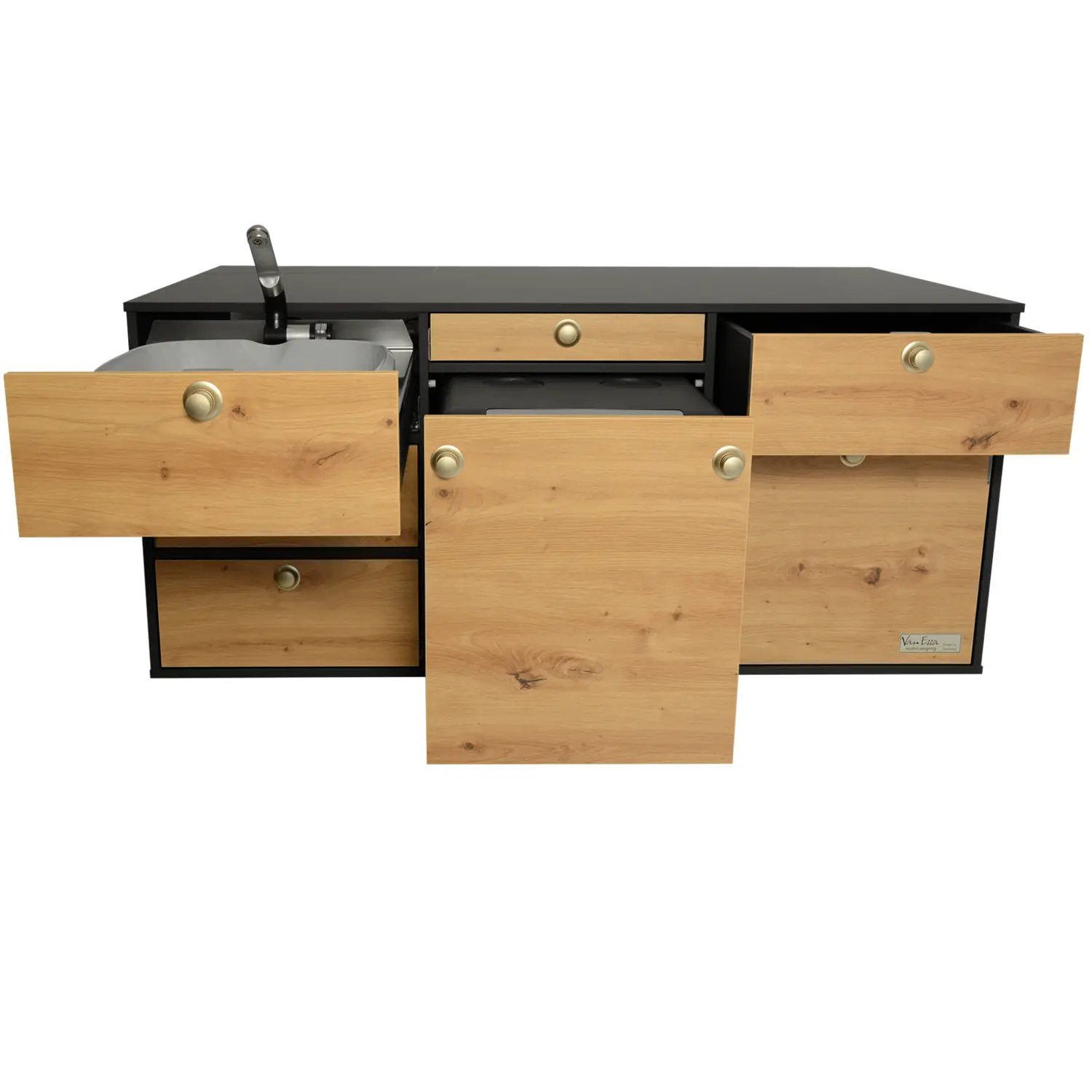 VanEssa Heckkueche Hoehe 53 Korpus-Graphit Front-Wildeiche halb offen