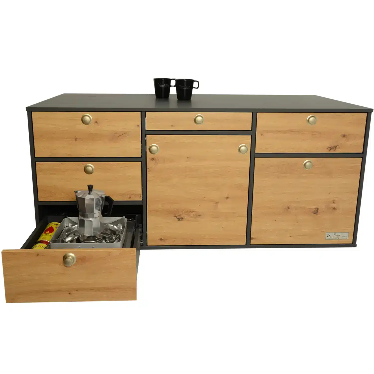 VanEssa Heckkueche Hoehe 53 Korpus-Graphit Front-Wildeiche Kaffee