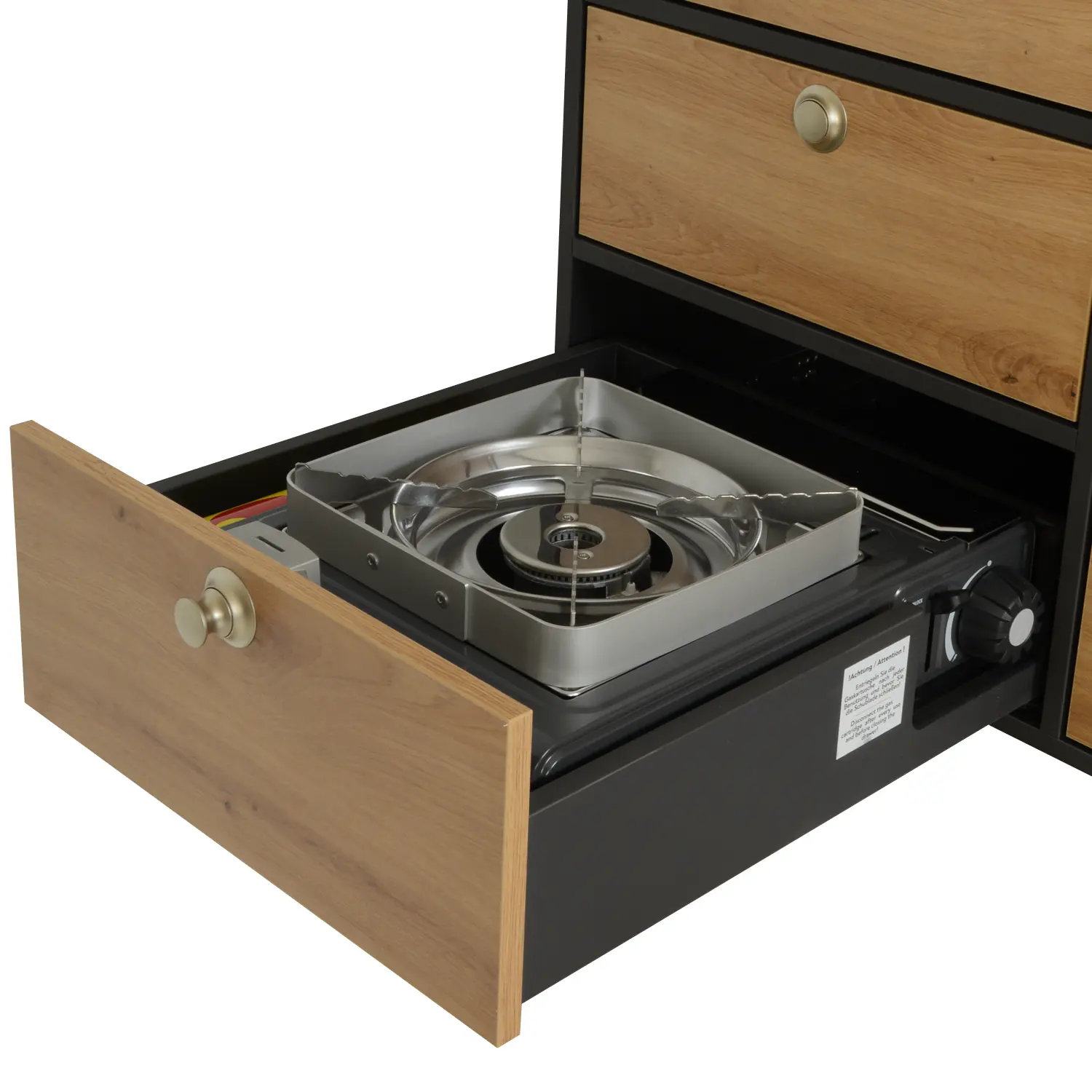 VanEssa Heckkueche Hoehe 53 Korpus-Graphit Front-Wildeiche Kocher