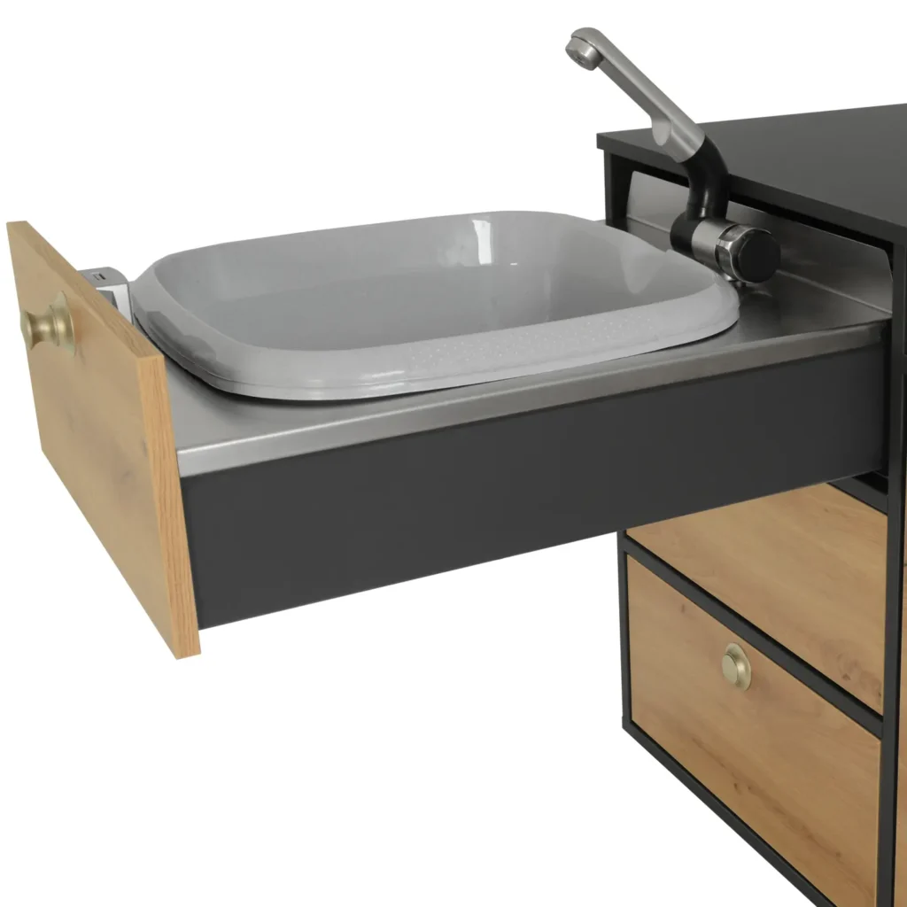 VanEssa rear kitchen height 53 carcass-graphite front-wild oak sink