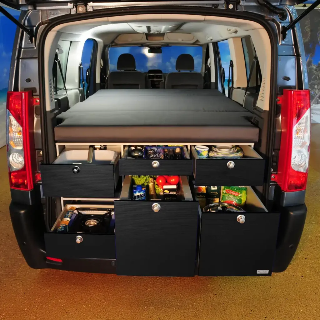 VanEssa Heckkueche 53 Korpus-Silber Front-Schwarz-matt Scudo Expert Jumpy gefuellt