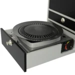 VanEssa Heckkueche niedrig Korpus-Silber Front-Schwarz-matt Kocher mit Grillaufsatz