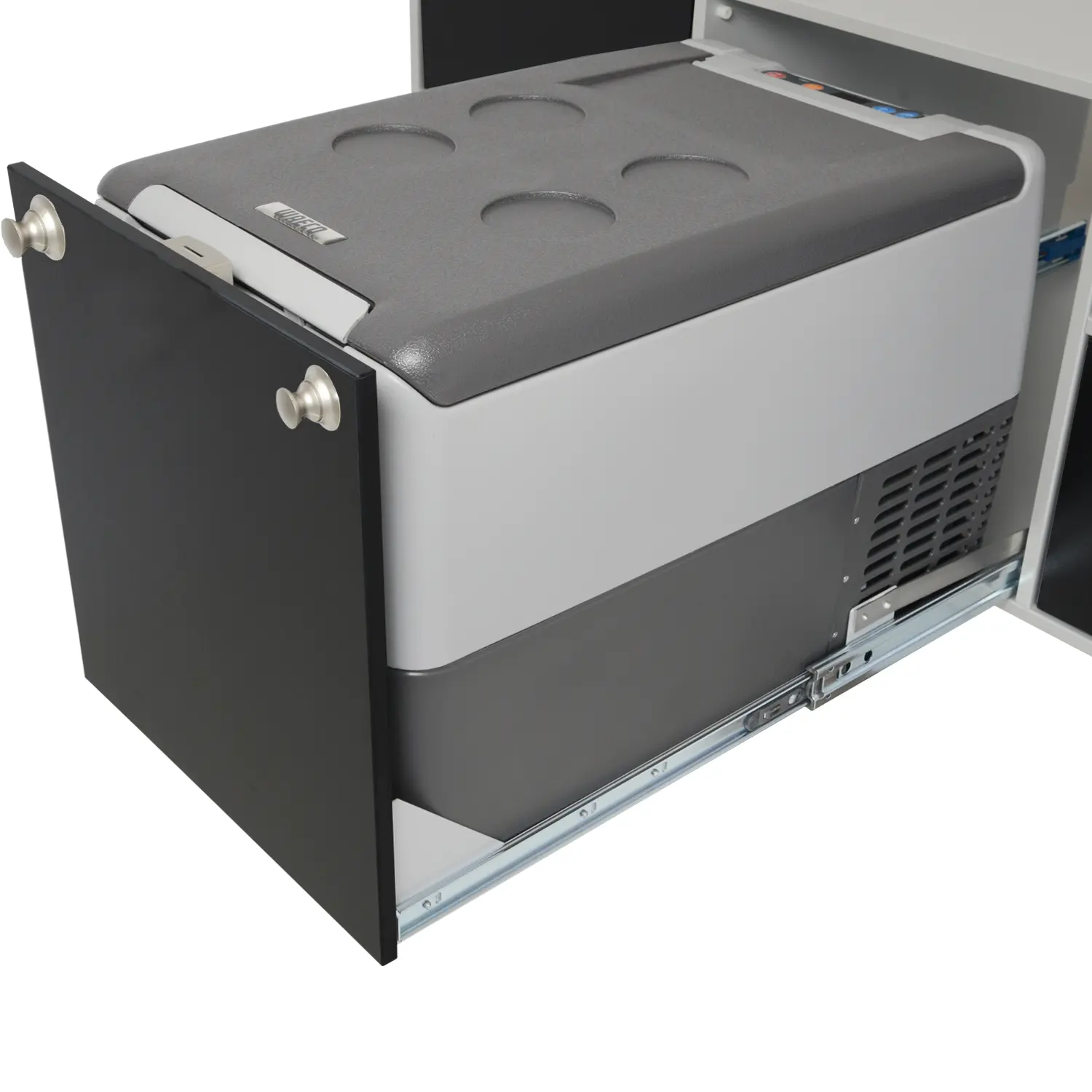 VanEssa Heckkueche niedrig Korpus-Silber Front-Schwarz-matt Kuehlbox