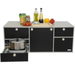 VanEssa Heckkueche niedrig 110,5 Korpus-Silber Front-Schwarz-matt Deko