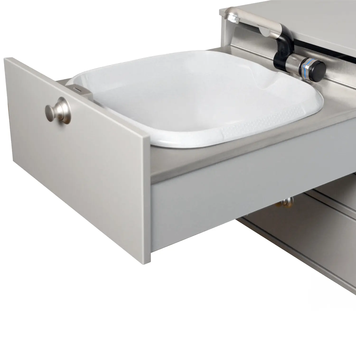 VanEssa Heckkueche niedrig Korpus-Silber Front-Silber Spuele