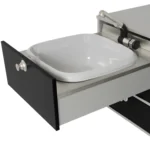 VanEssa Heckkueche niedrig Korpus-Silber Front-Schwarz-matt Spuele