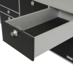 VanEssa Heckkueche niedrig Korpus-Silber Front-Schwarz-matt Stauschublade oben