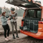 VanEssa rear kitchen body silver front black matt in VW T7 Multivan Coffee drinking