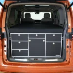 VanEssa rear kitchen body silver front black matt in VW T7 Multivan rear view closed