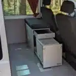 Bed extension interior module body-silver silver in VW T5 T6 Transporter with open drawers