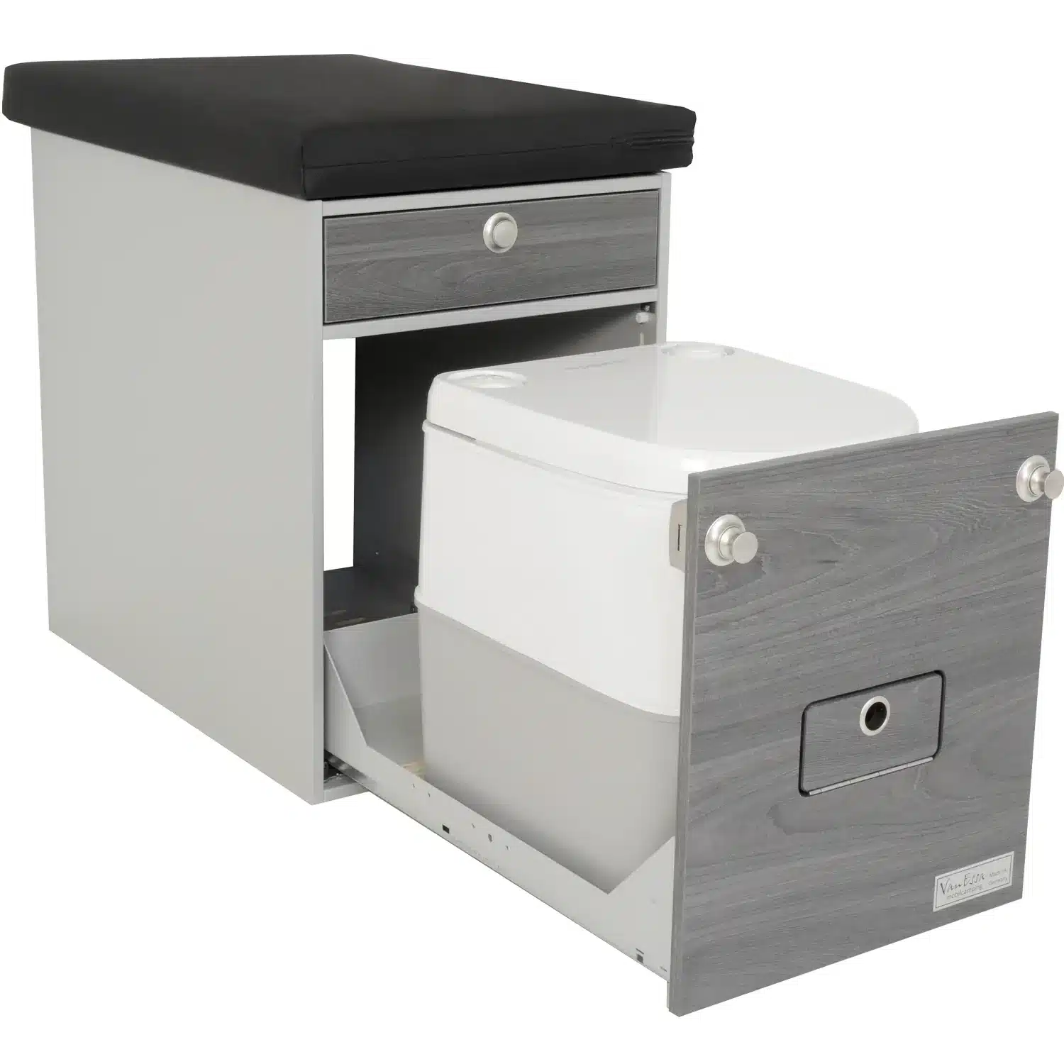 Bettverlaengerung Innenraummodul mit WC Dometic 976 geschlossen Korpus-silber Swiss