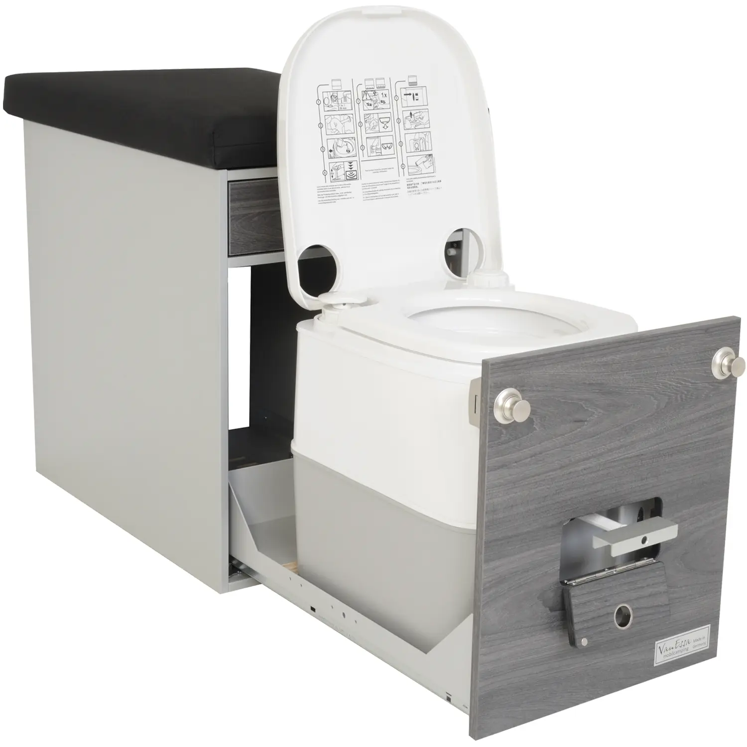 Bettverlaengerung Innenraummodul mit WC Dometic 976 offen Korpus-silber Swiss