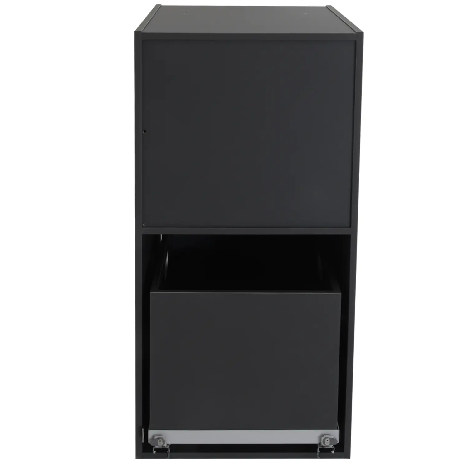 Graphite fashion tower with storage space insert from behind