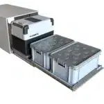 Stacking boxes Gies gray with lid for VanEssa Arco system 2 pieces on pull-out with cooling box