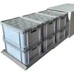 Stacking boxes Gies gray with lid for VanEssa Arco system 6 pieces on drawer