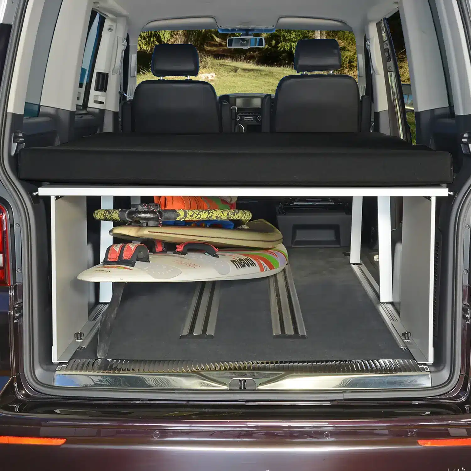 Sleeping system van VW T5 T6 rear view