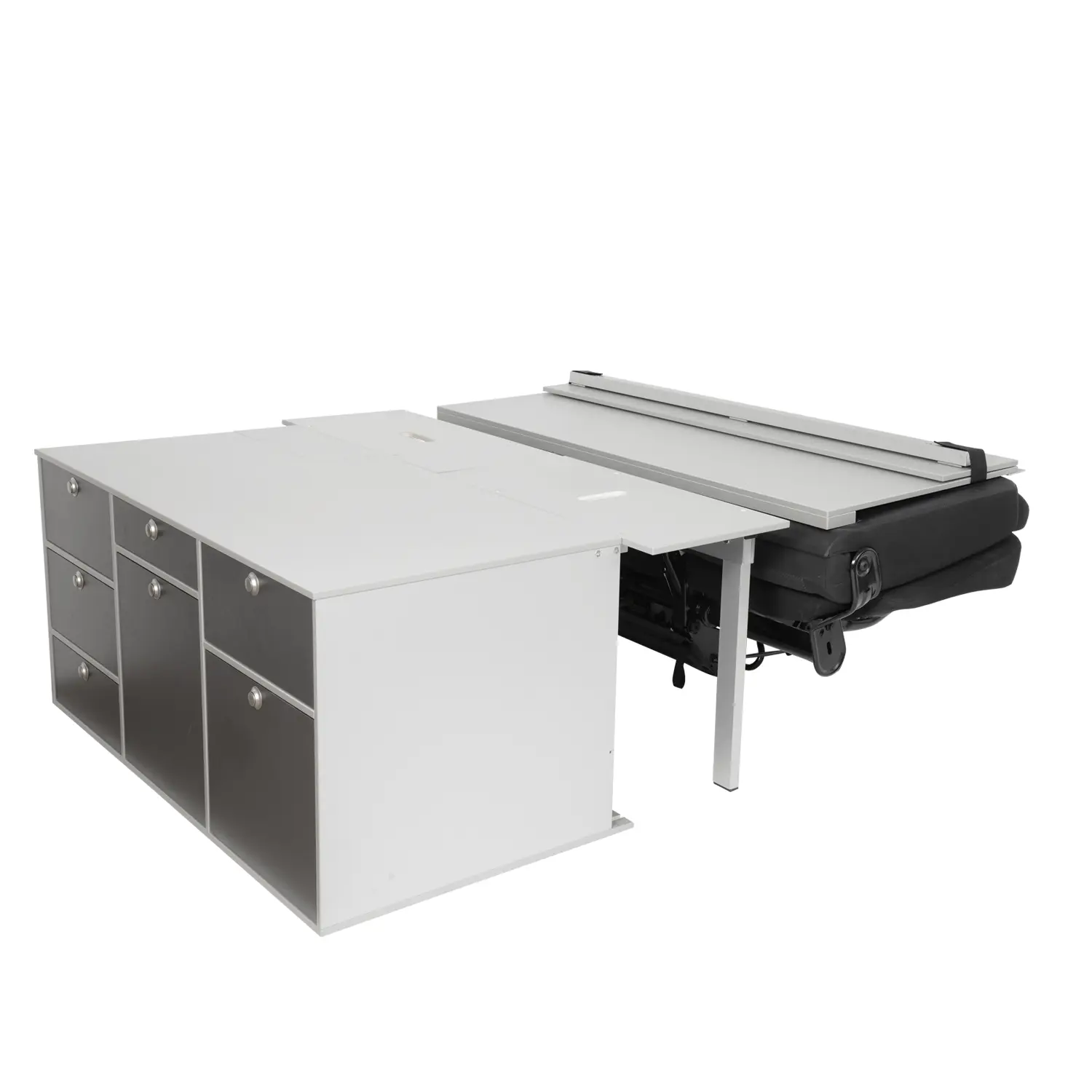 Schlafsystem zur Küche VW Transporter Caravelle T5 T6 lang mit Dreierbank halb aufgebaut