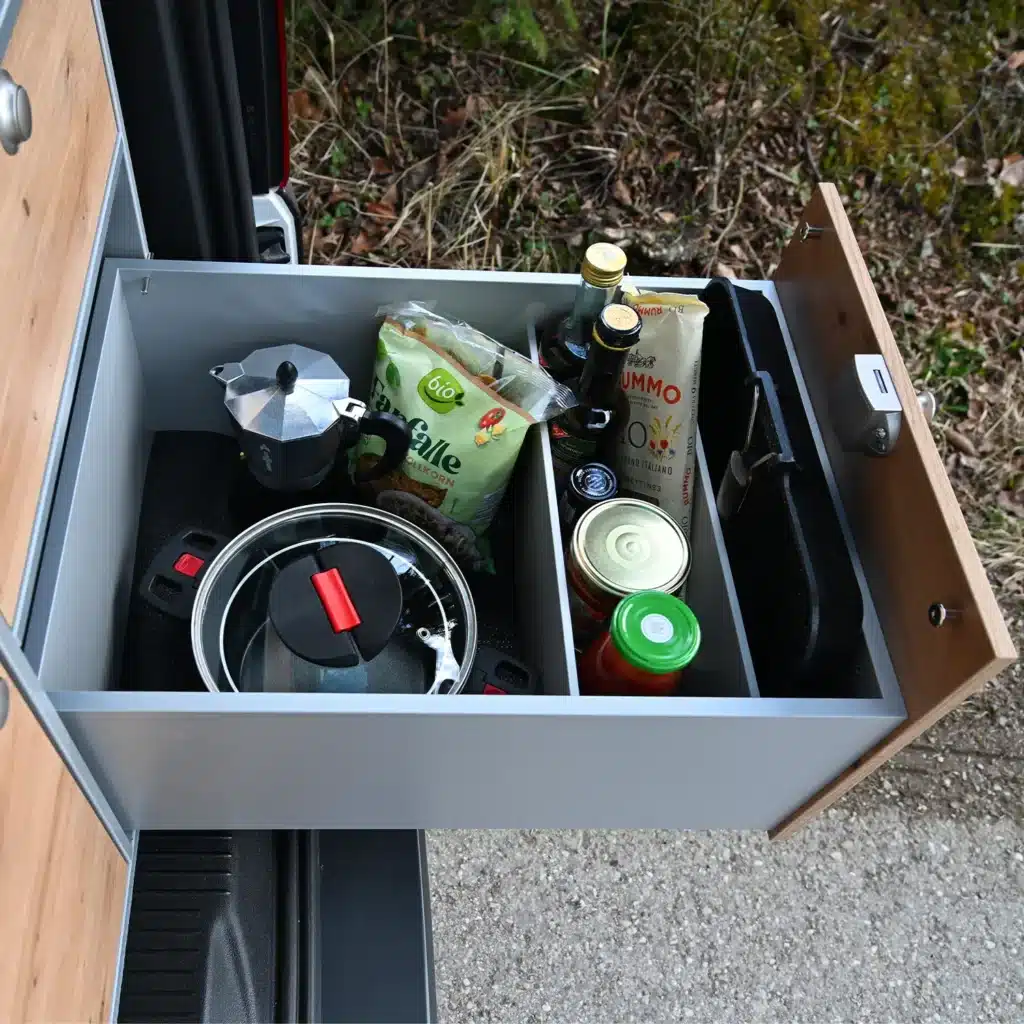 Silver compartment dividers for VanEssa rear kitchen silver