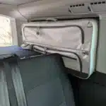 VanEssa pannier VW T5 T6 light gray with VanEssa mattress and 3-seater bench from the inside