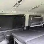 Black Edition VW T5 T6 T6.1 rear window thermal mats in combination with pannier bag